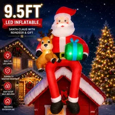 9.5FT LED Inflatable Santa Claus Reindeer Christmas Yard Decoration Outdoor Decor