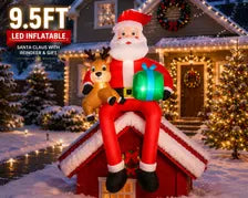 9.5FT LED Inflatable Santa Claus Reindeer Christmas Yard Decoration Outdoor Decor