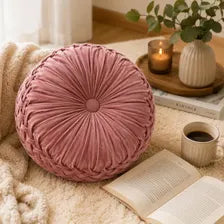 Round Velvet Throw Pillow Pleated Cushion Decorative Accent Sofa Bedroom Decor