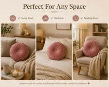 Round Velvet Throw Pillow Pleated Cushion Decorative Accent Sofa Bedroom Decor