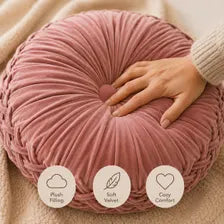 Round Velvet Throw Pillow Pleated Cushion Decorative Accent Sofa Bedroom Decor