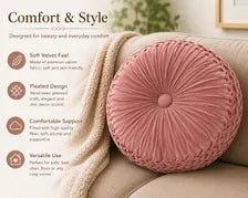 Round Velvet Throw Pillow Pleated Cushion Decorative Accent Sofa Bedroom Decor