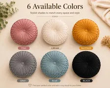 Round Velvet Throw Pillow Pleated Cushion Decorative Accent Sofa Bedroom Decor