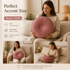 Round Velvet Throw Pillow Pleated Cushion Decorative Accent Sofa Bedroom Decor