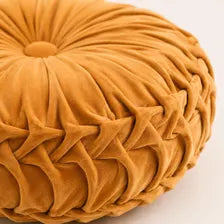 Round Velvet Throw Pillow Pleated Cushion Decorative Accent Sofa Bedroom Decor