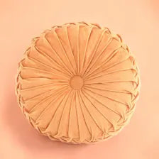 Round Velvet Throw Pillow Pleated Cushion Decorative Accent Sofa Bedroom Decor