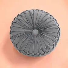 Round Velvet Throw Pillow Pleated Cushion Decorative Accent Sofa Bedroom Decor