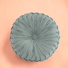 Round Velvet Throw Pillow Pleated Cushion Decorative Accent Sofa Bedroom Decor