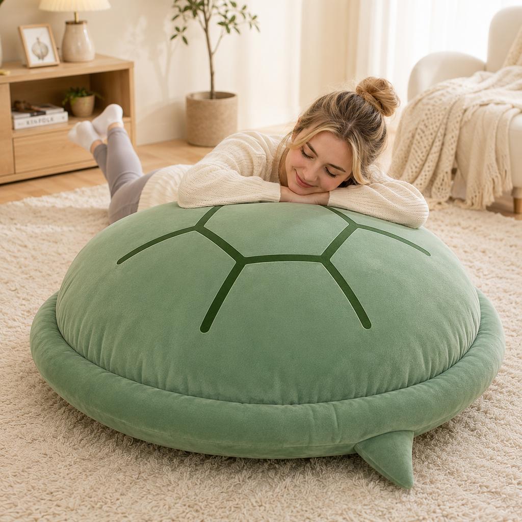 Green turtle floor pillow for lounging