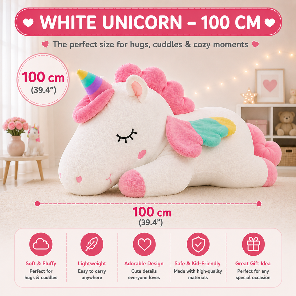Unicorn Plush Pillow, Large Stuffed Animal, Kids Room & Nursery Decor