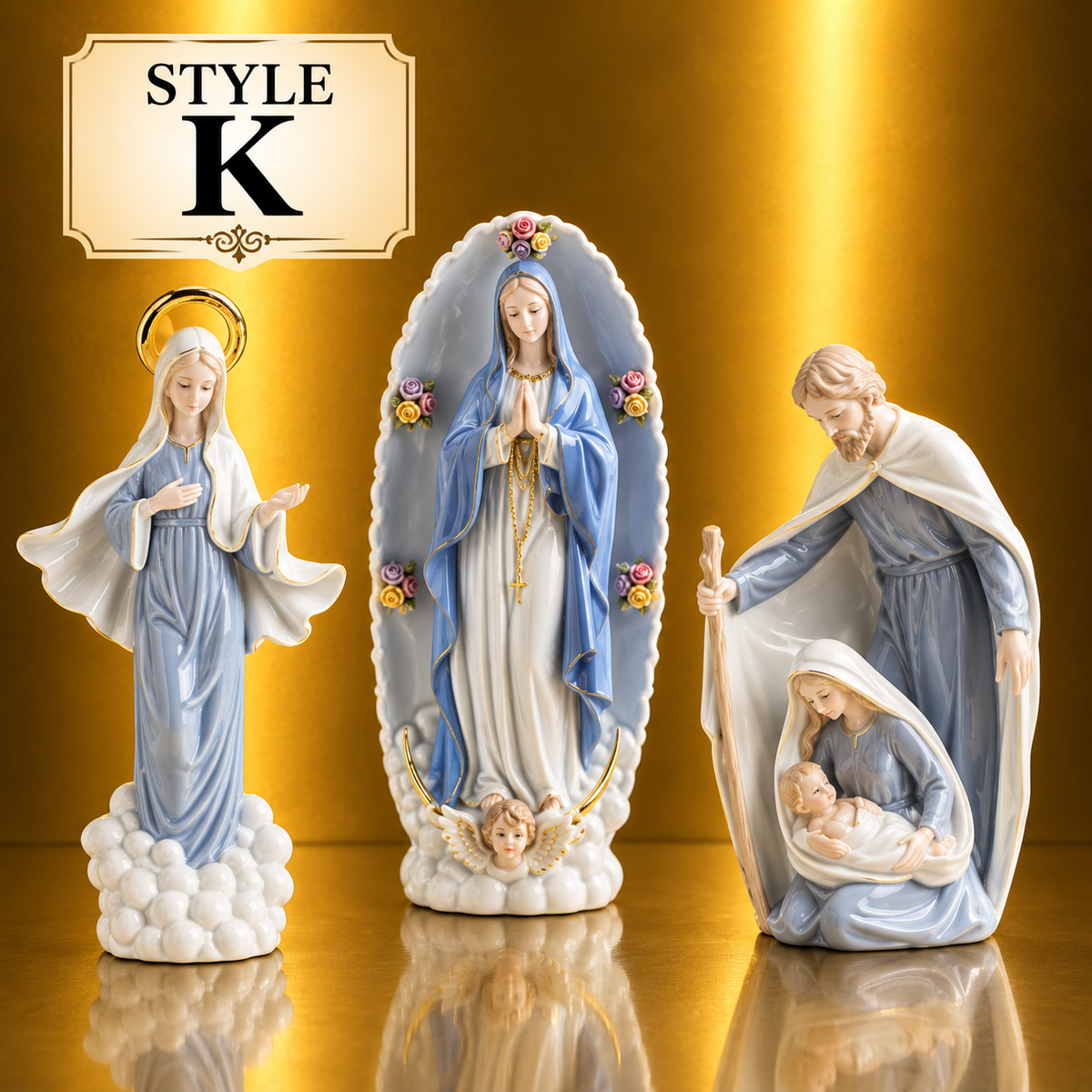 Catholic Statue Set Christian Home Decor Jesus Mary Figurines Religious Shelf Display