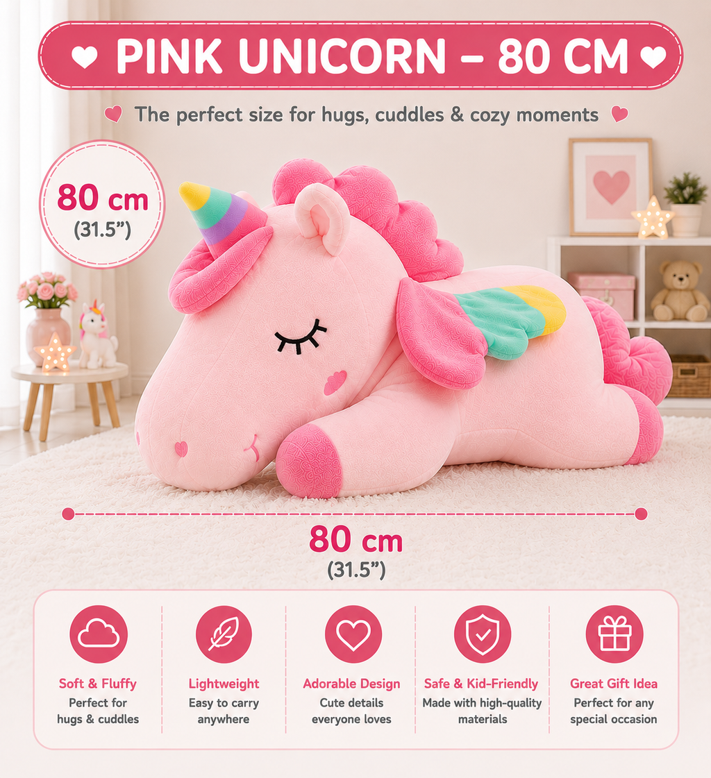 Unicorn Plush Pillow, Large Stuffed Animal, Kids Room & Nursery Decor