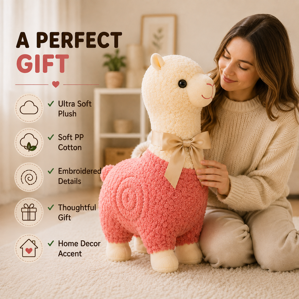 Standing Alpaca Plush Toy, Llama Stuffed Animal, Nursery Decor, Soft Gift for Kids