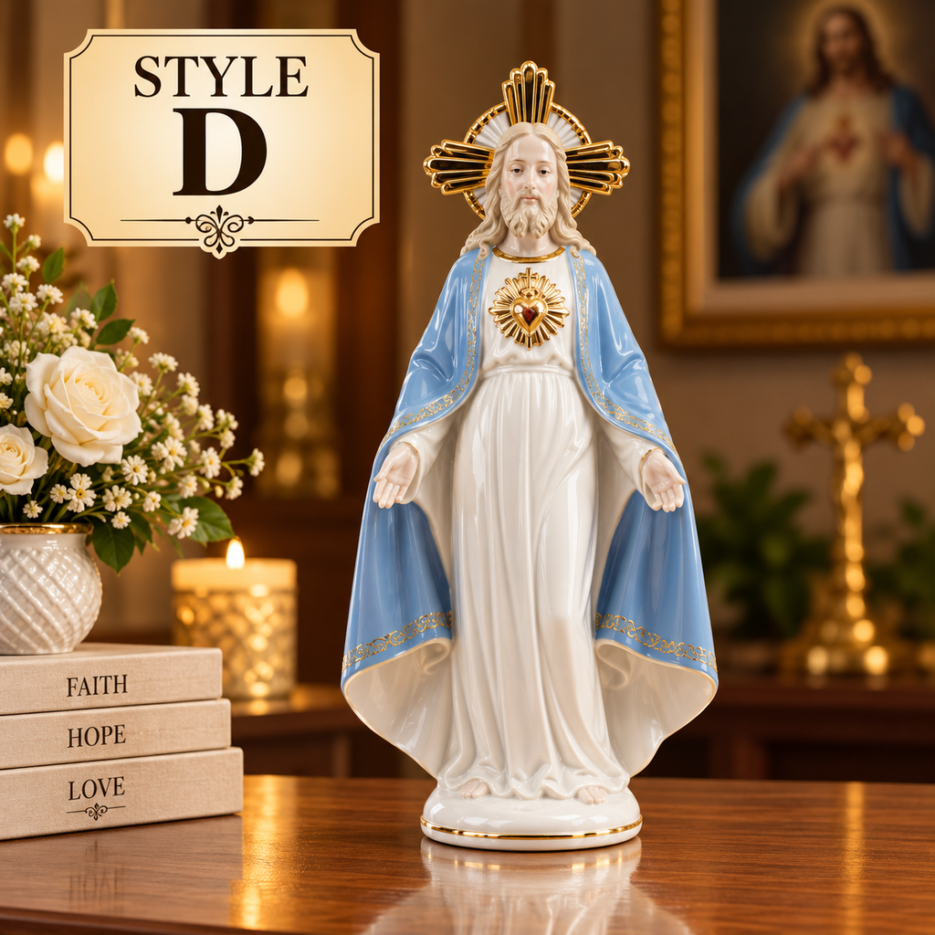 Catholic Statue Set Christian Home Decor Jesus Mary Figurines Religious Shelf Display