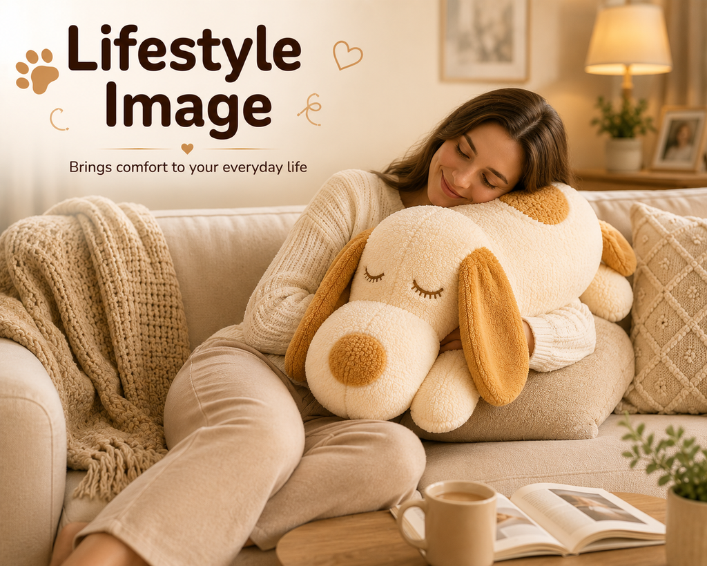 Large Sleeping Dog Plush Pillow, Stuffed Animal, Body Cushion, 3 Sizes