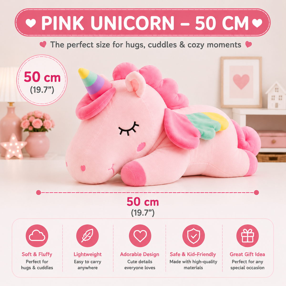 Unicorn Plush Pillow, Large Stuffed Animal, Kids Room & Nursery Decor