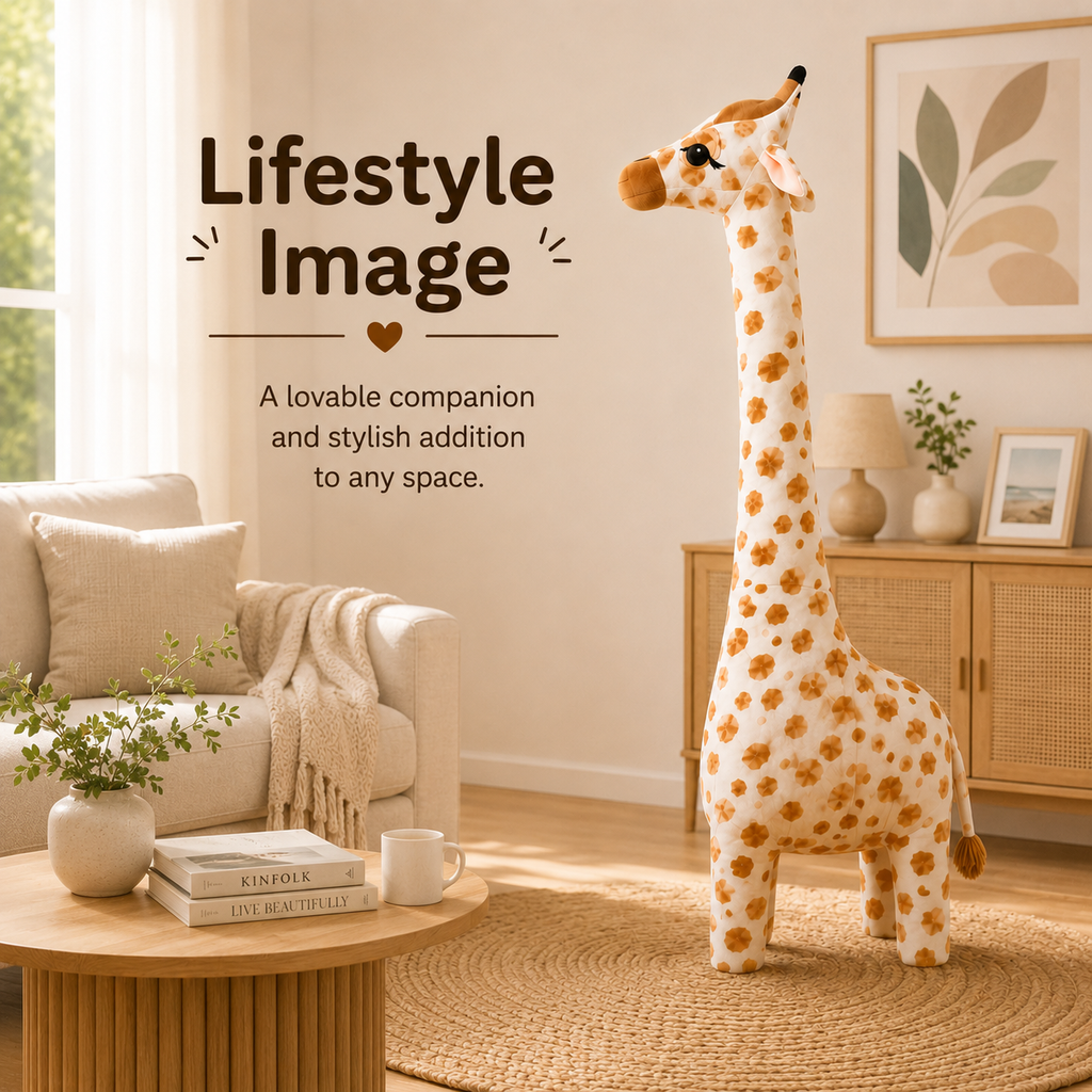 Large Giraffe Plush Toy, Stuffed Animal Pillow, Brown and White Nursery Decor
