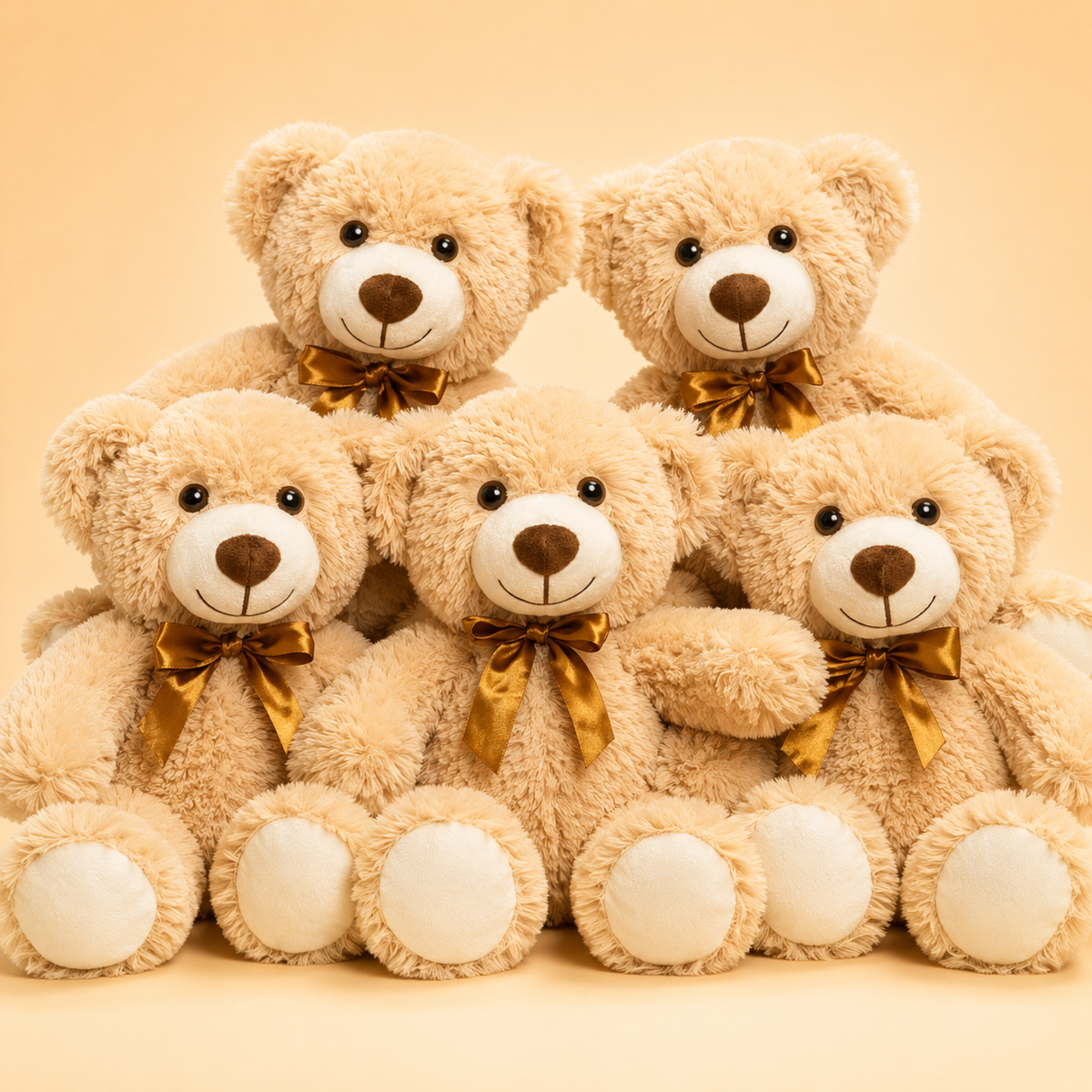Set of 5 Teddy Bears, Soft Plush Stuffed Animals, Nursery Decor, Five Colors