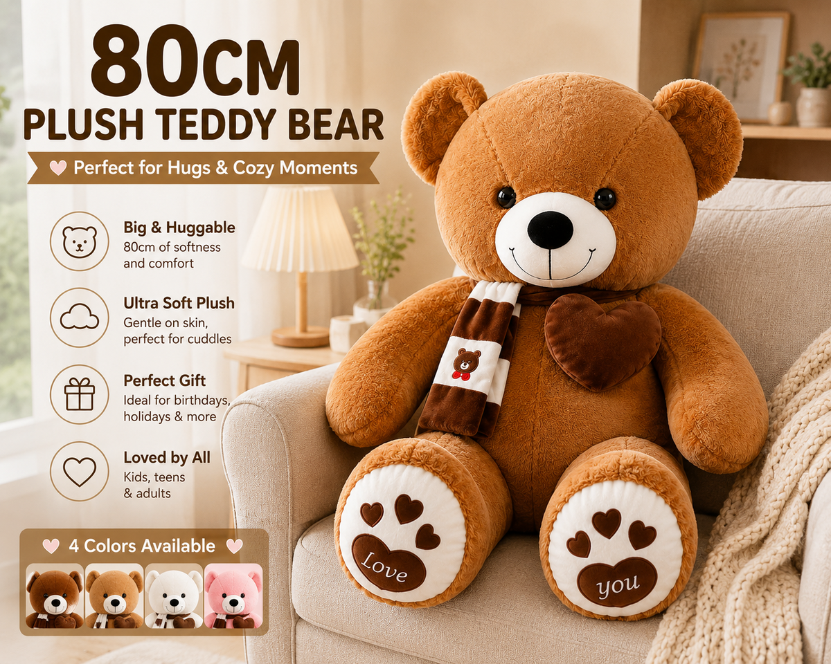 80 cm plush teddy bear features and four color options
