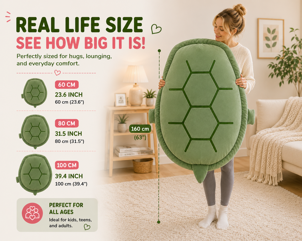 Wearable turtle pillow real life size reference