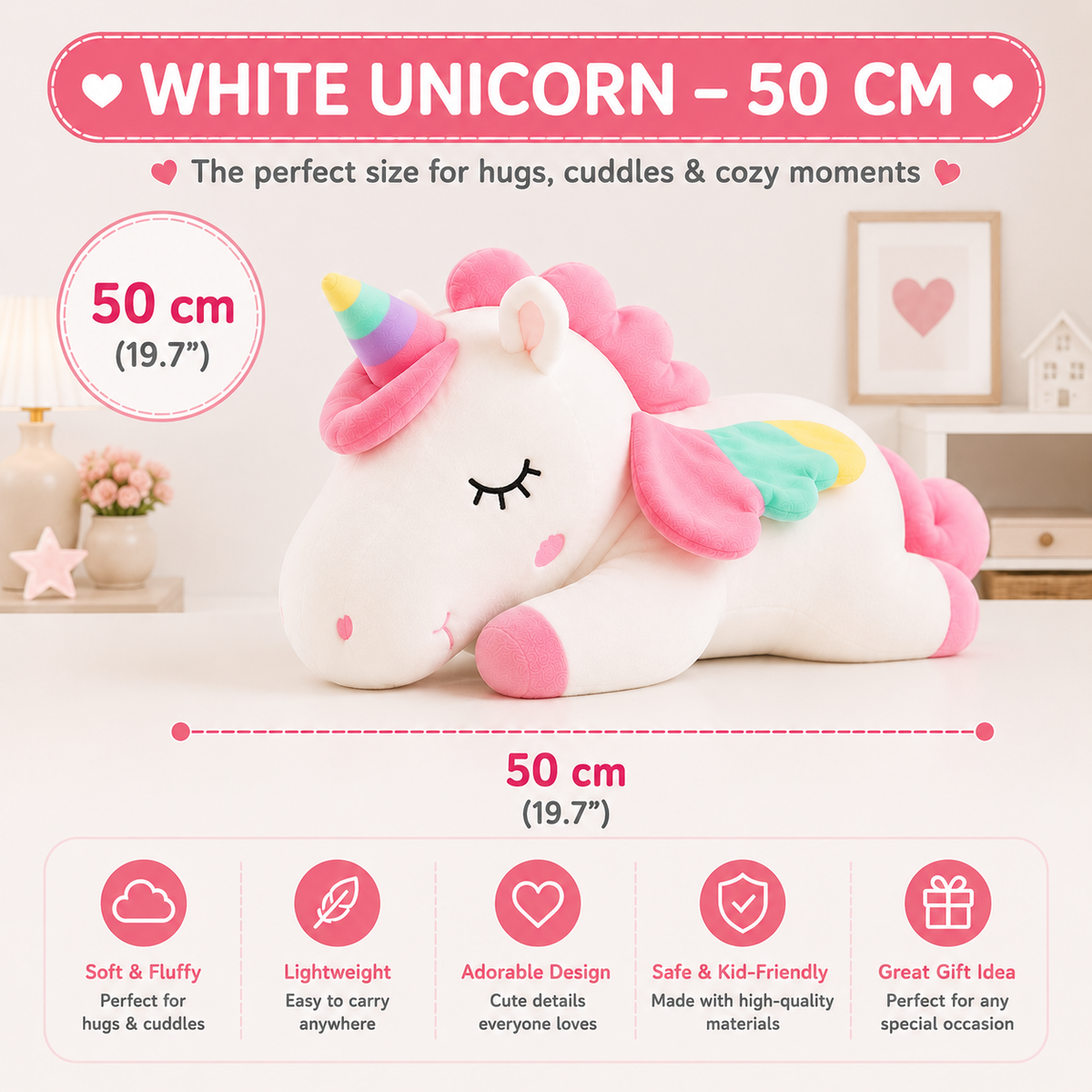 Unicorn Plush Pillow, Large Stuffed Animal, Kids Room & Nursery Decor