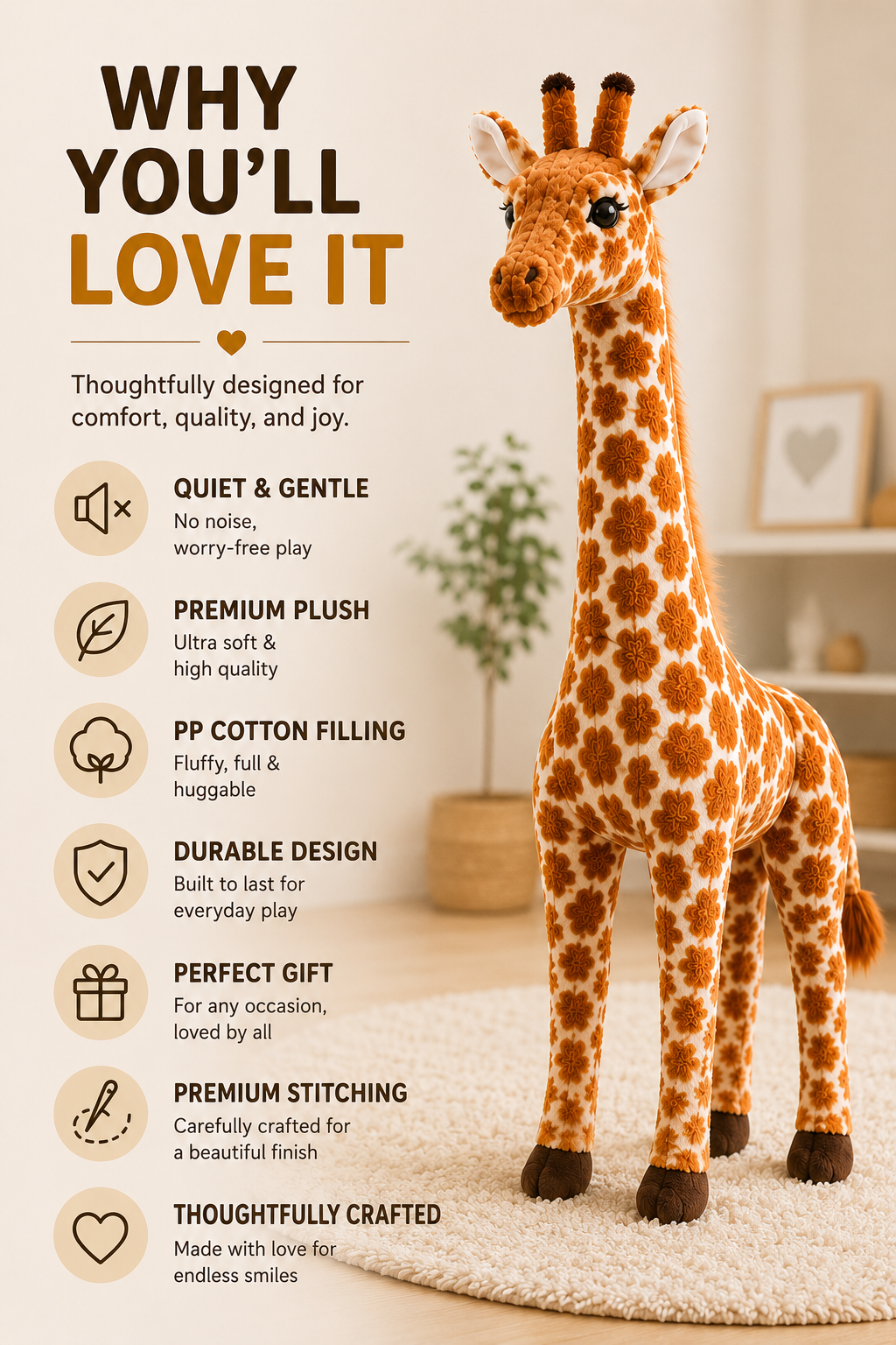 Large Giraffe Plush Toy, Stuffed Animal, Nursery Decor, 5 Sizes