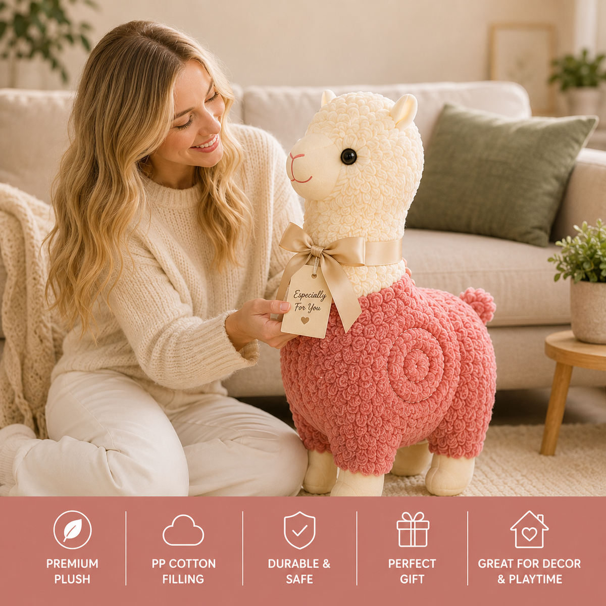Standing alpaca plush gift lifestyle