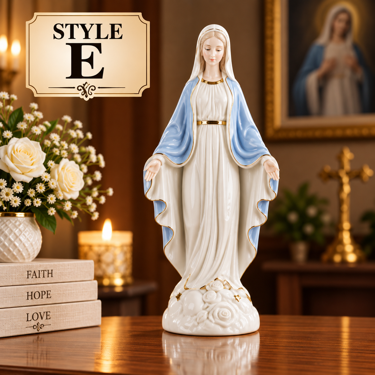 Catholic Statue Set Christian Home Decor Jesus Mary Figurines Religious Shelf Display