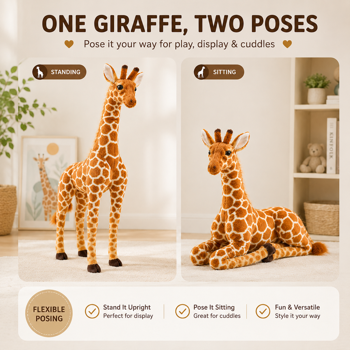 Large Giraffe Plush Toy, Stuffed Animal, Nursery Decor, 5 Sizes