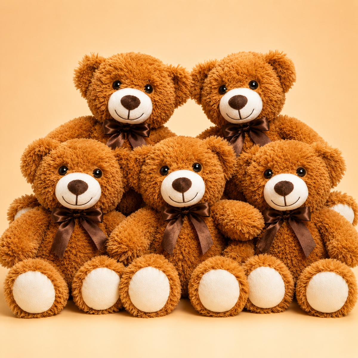 Set of 5 Teddy Bears, Soft Plush Stuffed Animals, Nursery Decor, Five Colors
