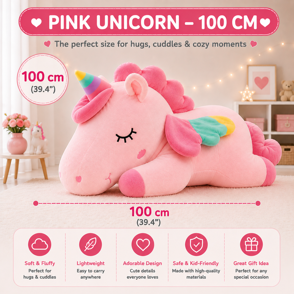 Unicorn Plush Pillow, Large Stuffed Animal, Kids Room & Nursery Decor