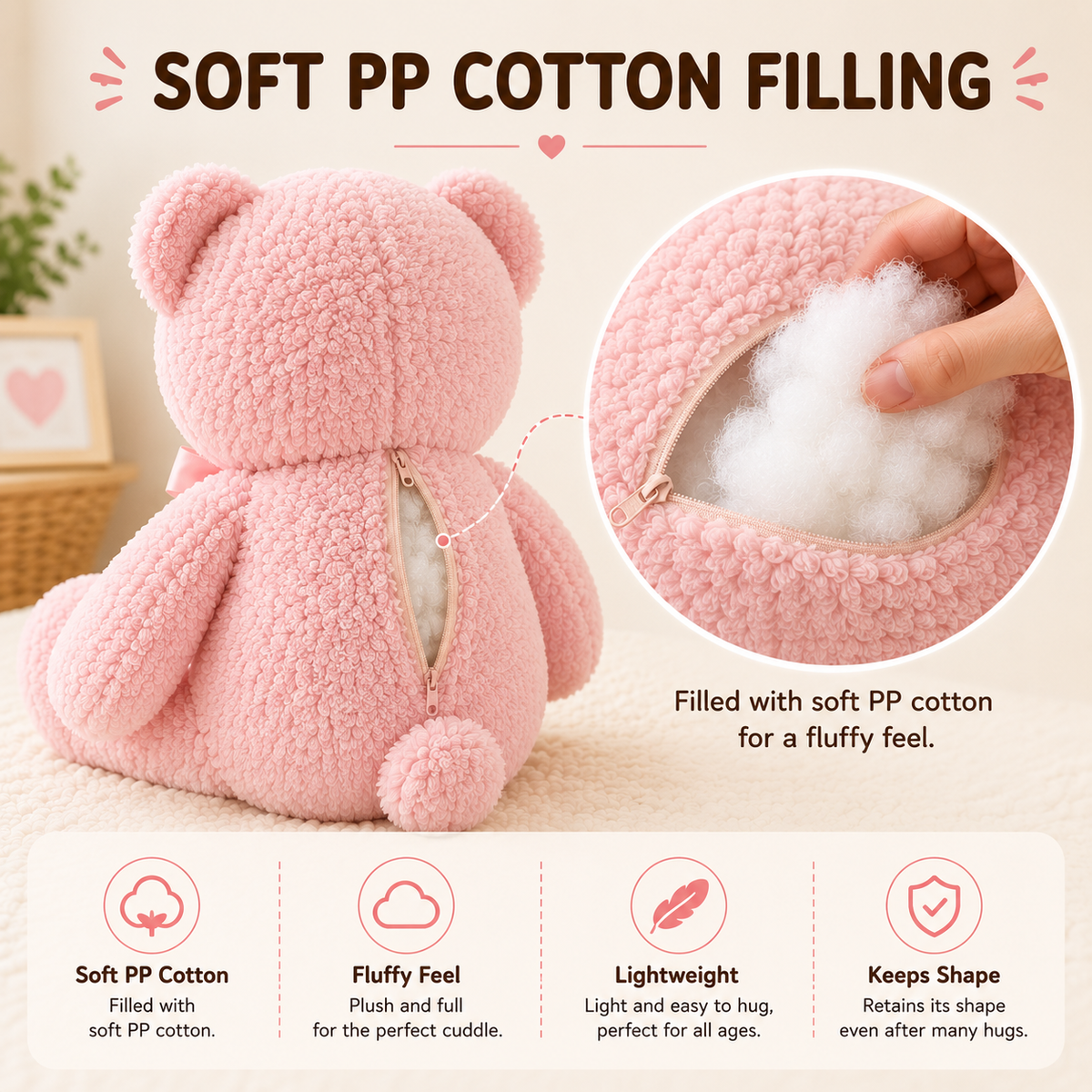 Plush Teddy Bear – Soft Fluffy Stuffed Animal, Nursery & Bedroom Decor
