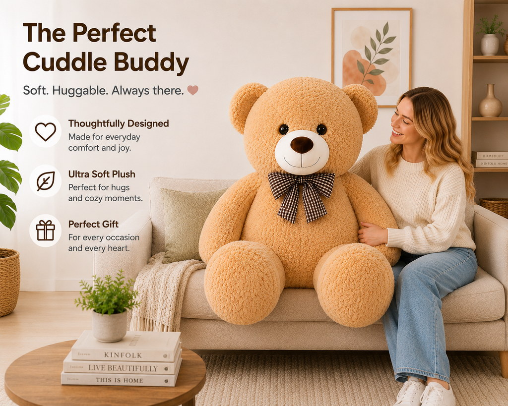 Large Teddy Bear Plush, 105 cm Stuffed Animal, Nursery & Bedroom Decor