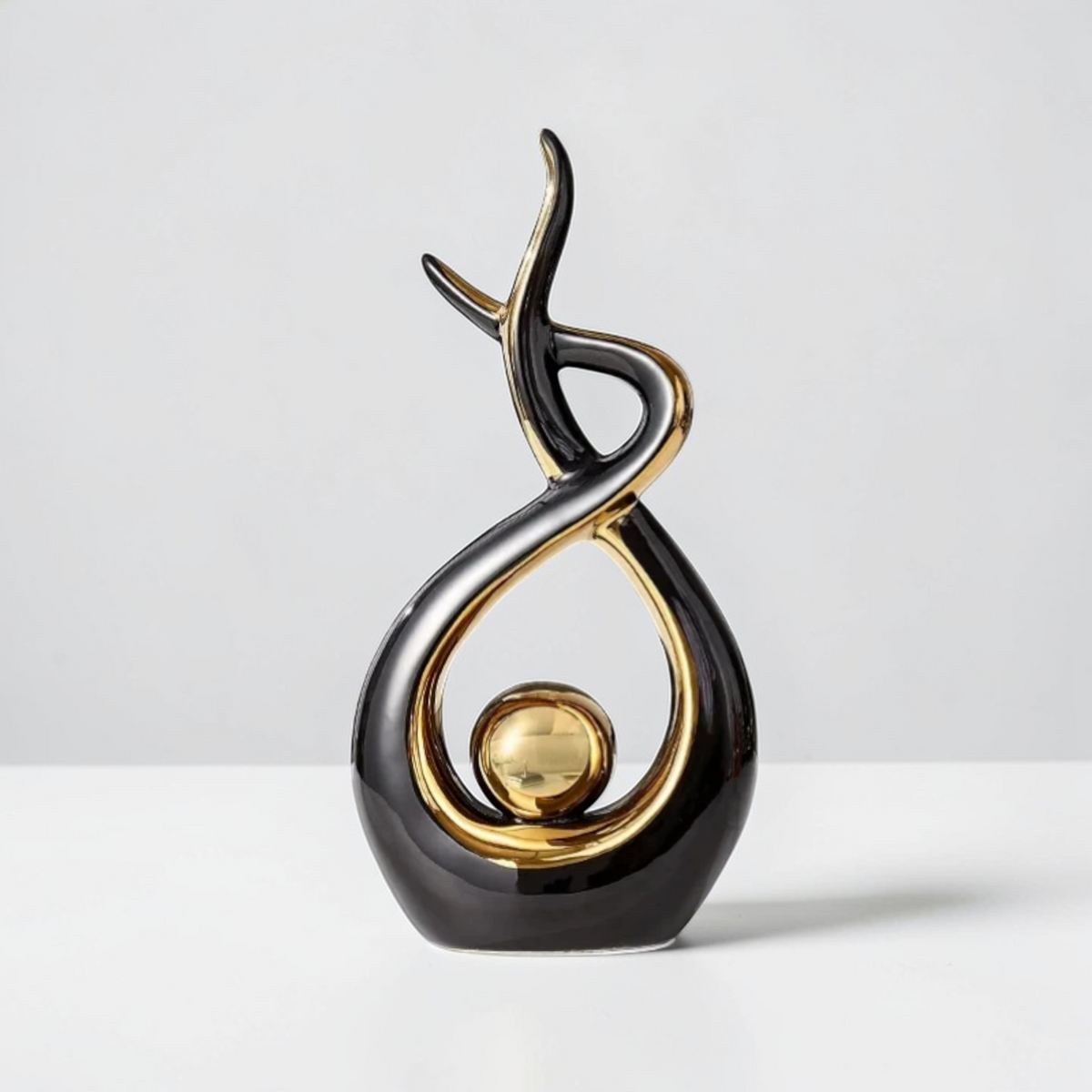Black and gold abstract ceramic sculpture large