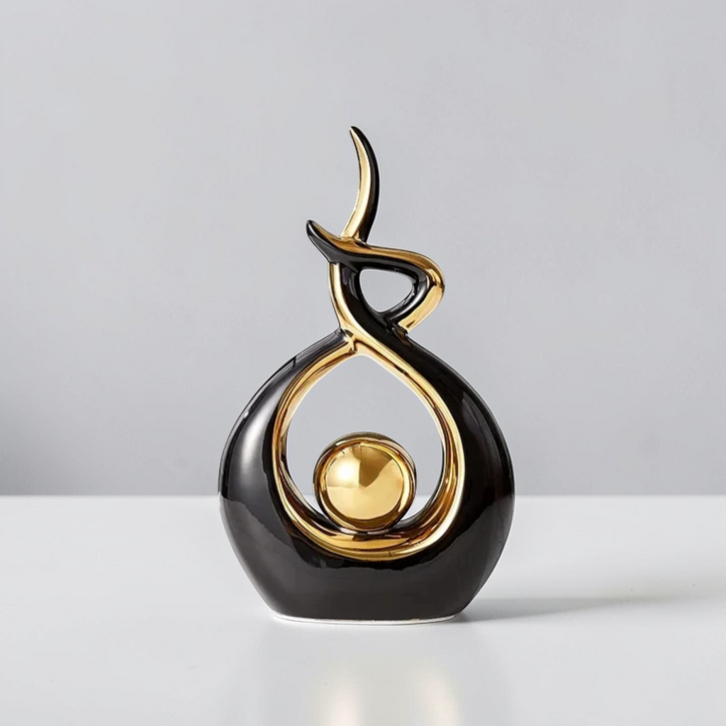 Black and gold abstract ceramic sculpture small