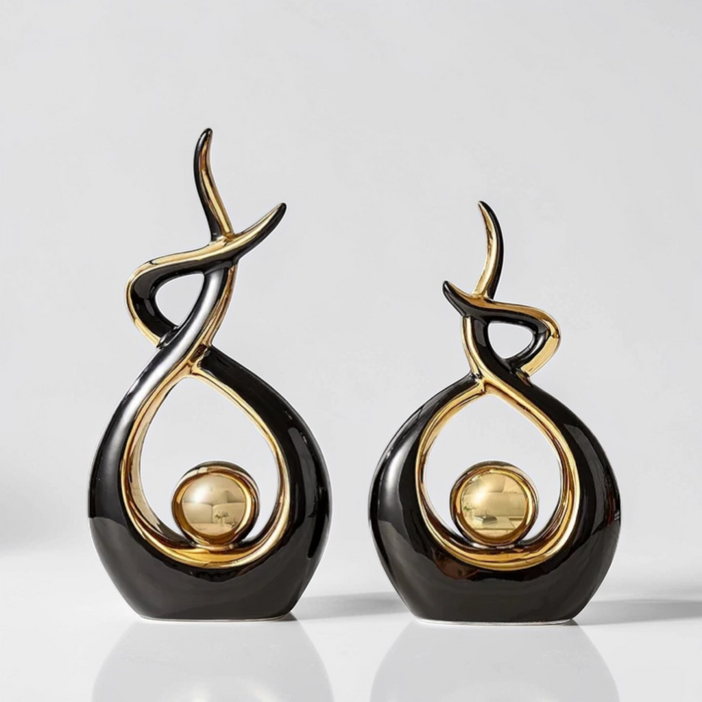 Black and gold abstract ceramic sculpture two sizes