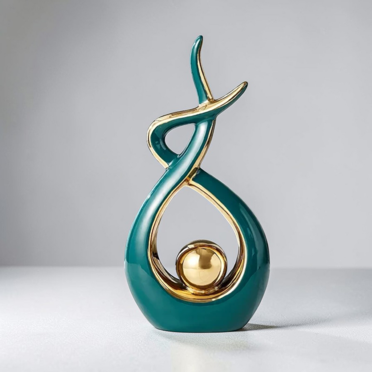 Green and gold abstract ceramic sculpture large