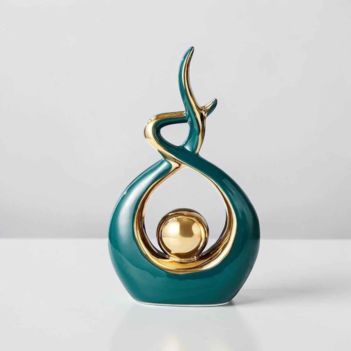 Green and gold abstract ceramic sculpture small