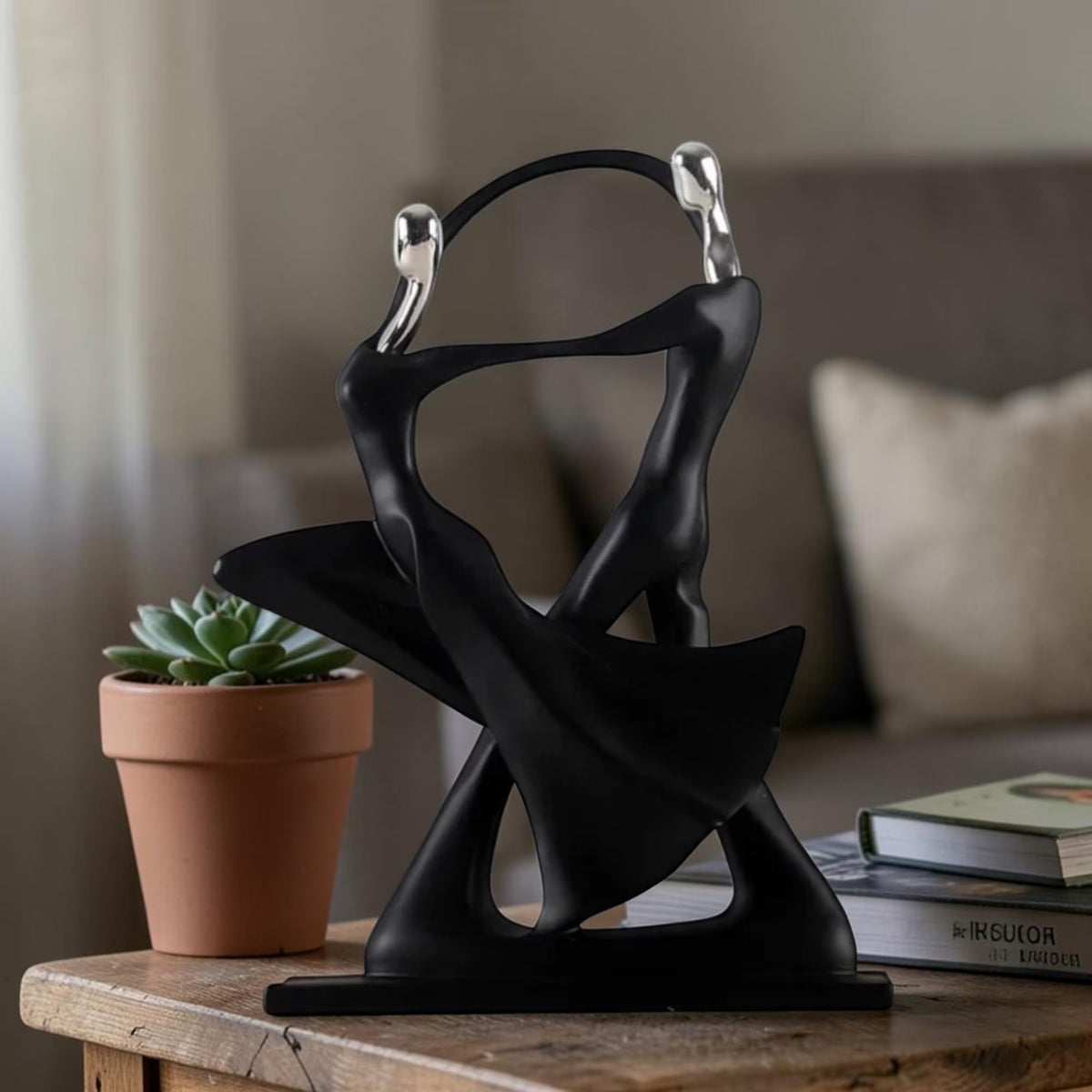 Abstract couple sculpture style A displayed in a modern interior