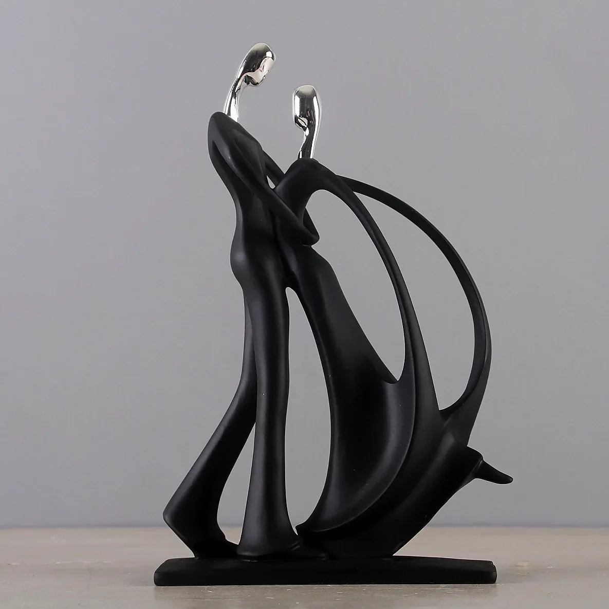 Abstract couple sculpture style B in black with silver accents