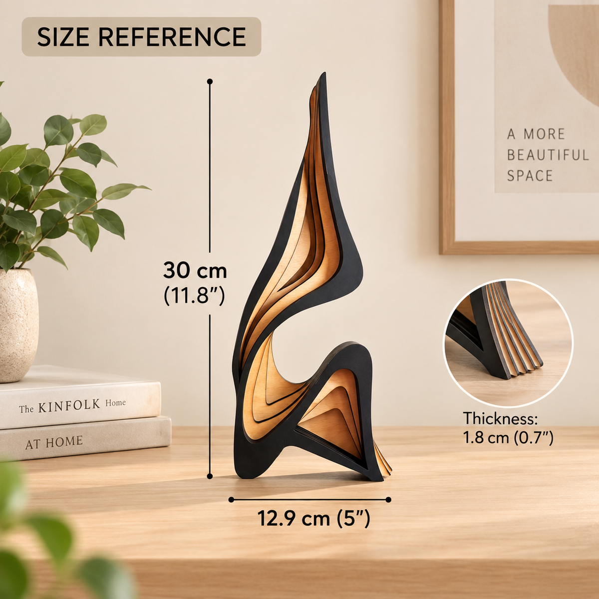 Abstract wooden sculpture 30 cm size reference