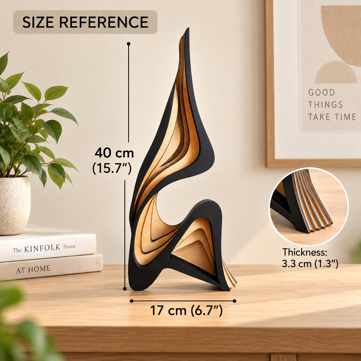 Abstract wooden sculpture 40 cm size reference