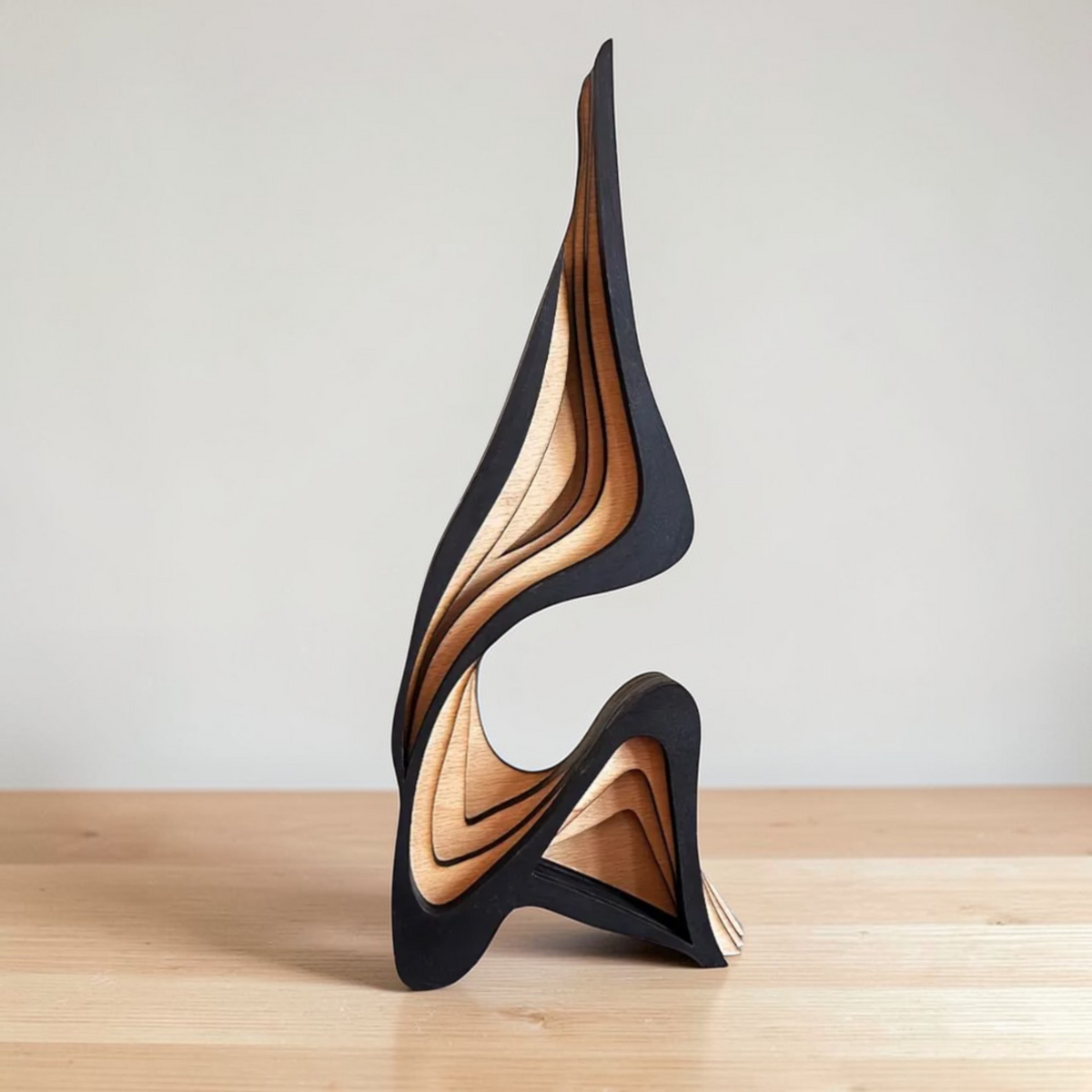 Abstract layered wooden sculpture modern minimalist decor