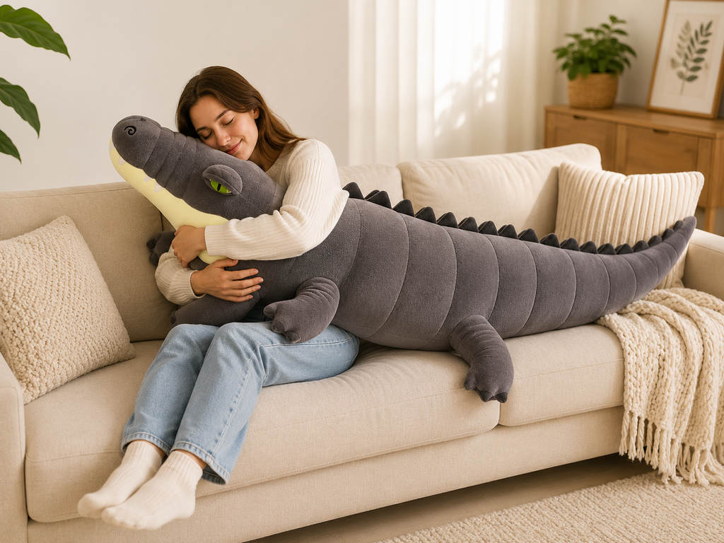 Large alligator plush cuddle lifestyle