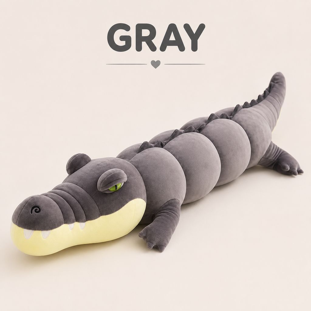 Gray alligator plush pillow