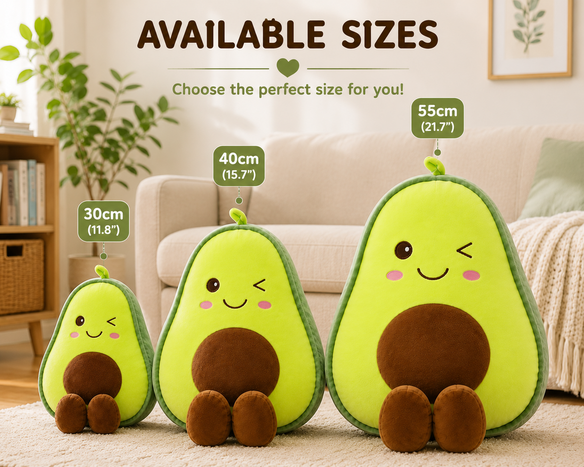 Avocado plush pillow available sizes 30 40 and 55 cm