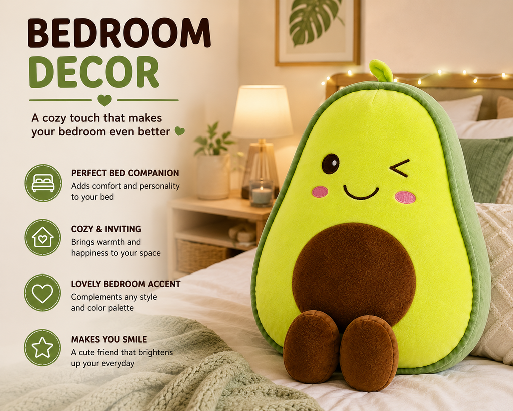 Avocado plush pillow bedroom decor