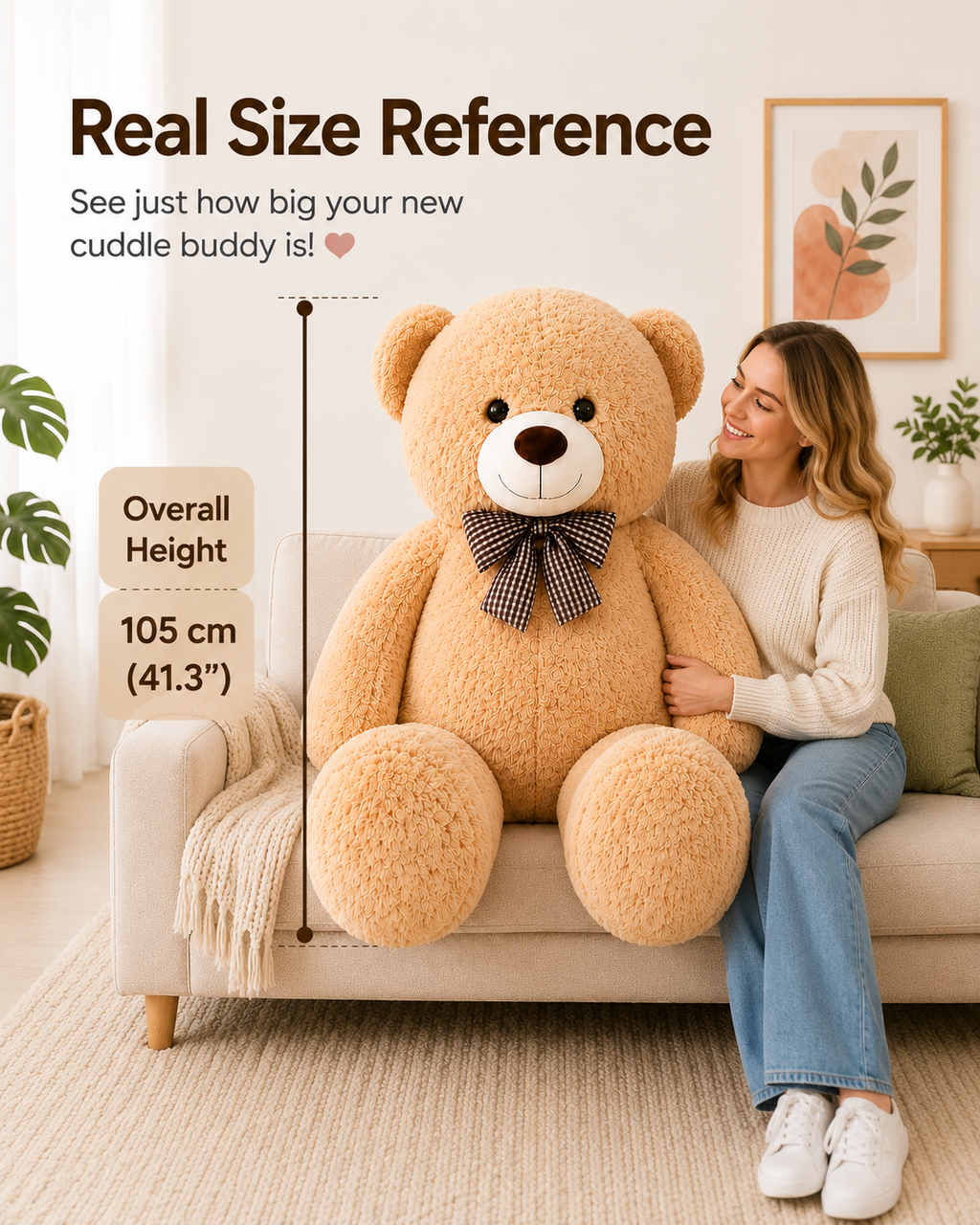 Large Teddy Bear Plush, 105 cm Stuffed Animal, Nursery & Bedroom Decor