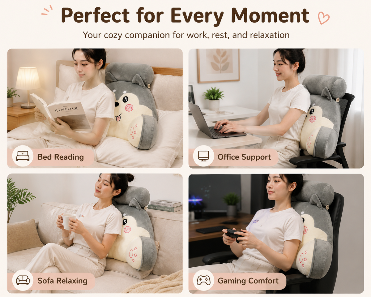 Plush backrest pillow with detachable head support