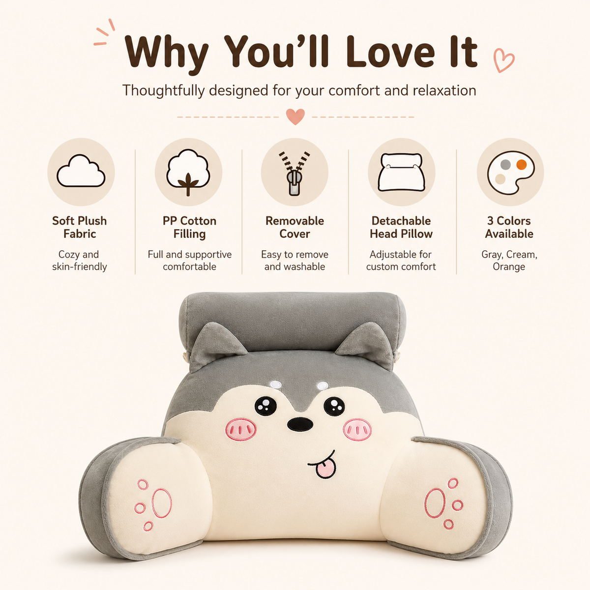 Plush backrest pillow size and comfort reference